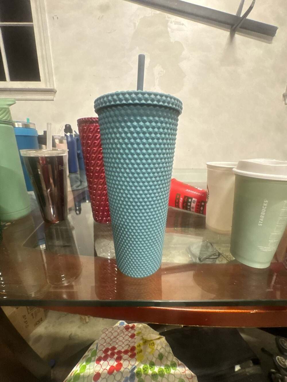 Family Dollar Matte Blue Studded Tumbler with Straw 25 fl oz
